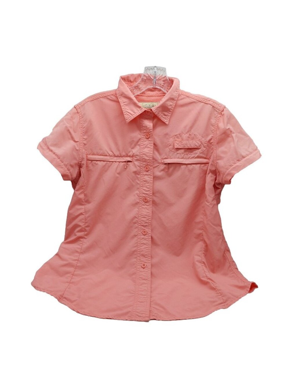 Caleb's Womens Shirt Short Sleeve Button Front Vented Orange Size Medium